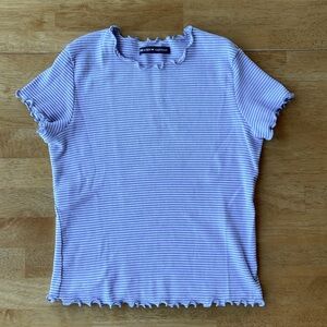 Brandy Melville Blue and White Striped Tee Shirt
